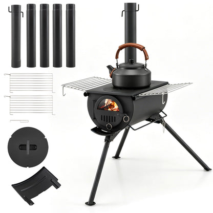 Hot Tent Stove with Chimney Pipes and Foldable Legs for Outdoor Heating