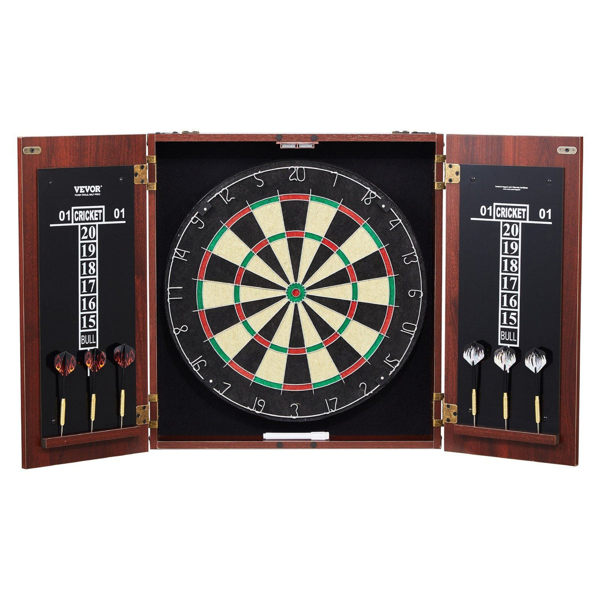 Dartboard and Cabinet Set Official Size Complete Accessory Steel Tip Dart