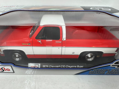 Maisto 1974 Chevrolet C-10 Pickup Truck Cheyenne Red and White 1:18